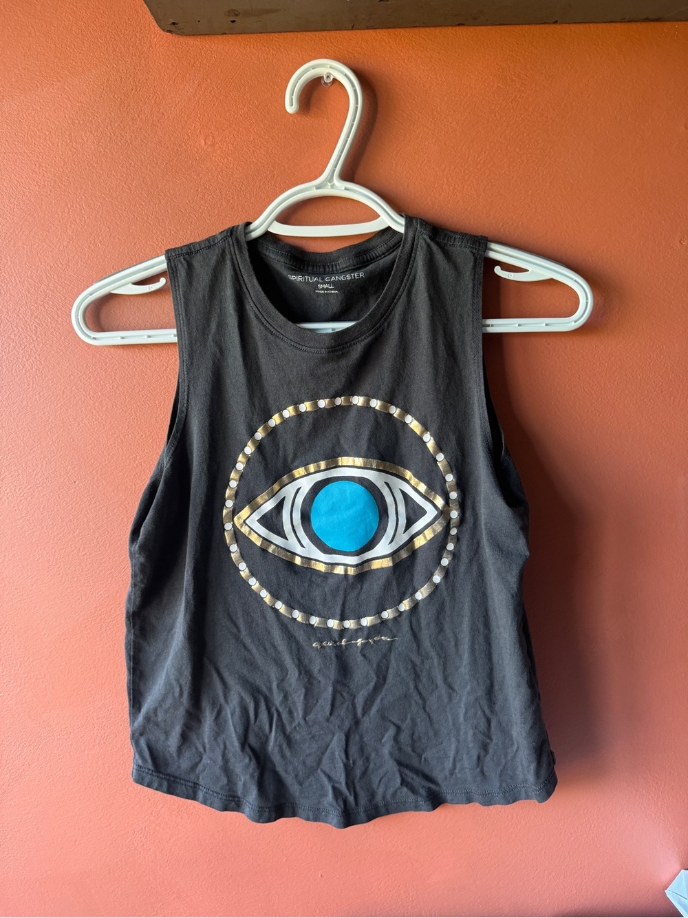 Spiritual Gangster Black Tank with Blue & Gold Eye Motif